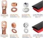 SVAAR 0 Gauge Battery Cable Ends 1/0 AWG 3/8" & 1/0 AWG 5/16" Battery Lugs 1/0AWG Bare Copper Lugs Kit 12 PCS 0 Gauge Wire Lugs Ring Terminals +12PCS 3:1 Heat Shrinks + Hex Nuts and Flat Washers