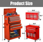 8-Drawer Rolling Tool Chest with Wheels - High Capacity Tool Cabinet with Detachable Top Toolbox for Garage and Workshop Organization - Metal Tool Cart with Liner & 6 Hooks, Red