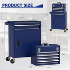 5 Drawer Tools Chest, Tool Cabinet with Universal Lockable Wheels，Tool Box with Detachable Top Box for Workshop (Darkblue)