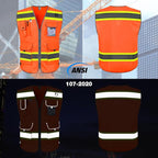 TCCFCCT Orange Safety Vest for Men Women 9 Pockets Mesh High Visibility Reflective Vest for Safety, Work Vest with Reflective Strips, Meets ANSI/ISEA Standards, DB-5X-Large