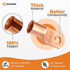 SELTERM 15pcs 2/0 AWG 5/16" Stud - UL Heavy Duty Battery Terminal Connectors, Bare Copper Battery Cable Lugs, 00 Gauge Wire Connectors, Electrical Battery Cable Ends, Ring Terminals Copper Lugs