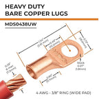 SELTERM 2pcs 4 AWG 3/8" Stud (Wide Pad) Copper Wire Lugs,Battery Lugs, Ring Terminals,Battery Cable Ends, 4 Guage Ring Terminal Connectors,UL Heavy Duty Bare Copper Eyelets Battery Terminal Connectors