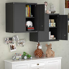 Metal Garage Wall Cabinet, Metal Wall Mounted Storage Cabinets with Lockable Doors and Adjustable Shelves, Floating Tool Cabinet for Garage, Home Office, Kitchen,Black