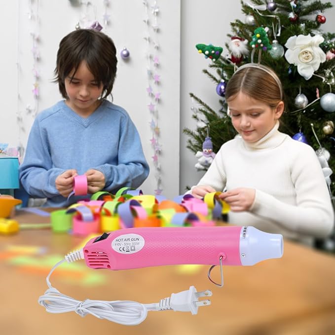 Heat Gun, 110V 300W Handed Hot Air Gun, 3.28FT Ultra-Long Cable Portable Heat Gun with Stand and Power Cord for Shrinking Wrapping PVC, DIY Embossing and Drying Paint (Pink)