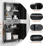 Metal Garage Storage Cabinet with Wheels,Rolling Tool Cabinet with 2 Lockable Drawers for Garage Warehouse Home,Required Assembly,Black,71" H*30" W*15" D