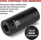 CASOMAN 1/2" Drive x 15/16" Deep Impact Socket, 6-Point, SAE, CR-MO