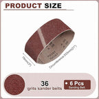HARFINGTON 3 x 21 Inch Sanding Belts, 6 Pcs 36 Grits Aluminum Oxide Abrasive Belt Sander File Belt for Woodworking, Metal Polishing, Knife Sharpener