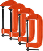 5 Inch C-Clamp Set, 4-Pack Heavy Duty Iron C Clamps, Clamps for Woodworking, Welding and Building, Orange