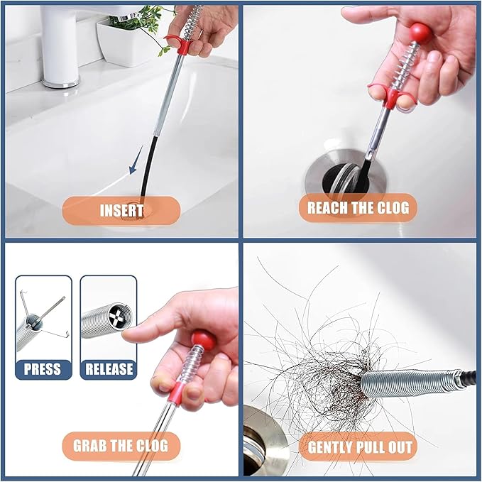 Upgraded Drain Snake, 76 inch Hair Drain Clog Remover Tool ， Sink Snake Drain Clog Remover for Sewer Kitchen Bathroom
