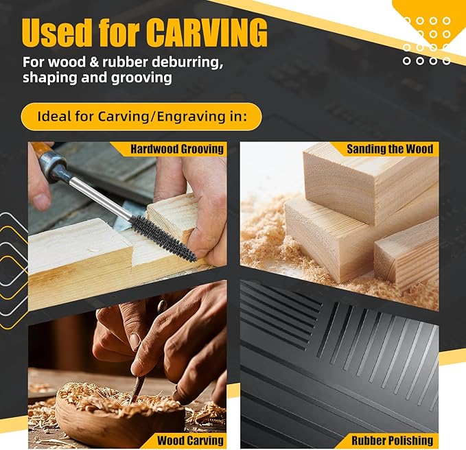 CAELUM 1 Pcs Small Taper Rotary Burr Kit, 1/8" Shaft, Very Coarse - Woodworking Attachment for Dremel, Foredom, DeWalt, Milwaukee Tools, Carving Burrs for Carving Engraving in Wood, Rubber, Plastic