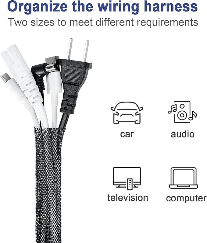 50ft - 1/2 Inch & 1/4 Inch Expandable Braided Cable Sleeve, Braided Wire Sleeving, Cable Wrap Mesh Wire Loom