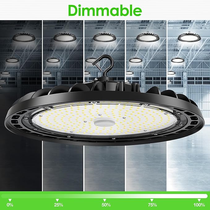 LED High Bay Light 200W, 12' UFO Commercial Lighting Fixture w/Isolated Power Supply, w/Plug for Garage Shop Warehouse Workshop, 5000k 28000lm Dimmable IP65 UL ETL Listed (4 Pack)
