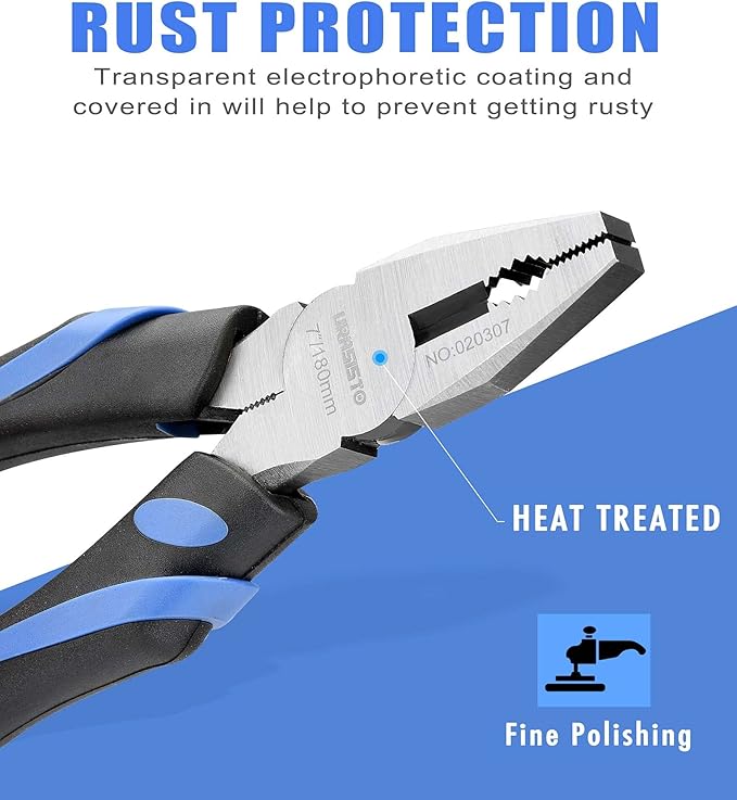 7-Inch Linesman Pliers with Rubber Grip Handle for Basic Repair, DIY Projects and Home