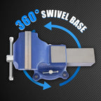 6" Heavy-Duty Bench Vise Ductile Iron Bench Vise 6 Inch 360° Swivel Bench Vice with Anvil Blue, Include Mini Bench Vice Clamp