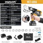 SWANSOFT Electric Hydraulic Cable Lug Crimping Tool, 12Ton 6AWG-800MCM Rechargeable Hydraulic Crimper for Cu/Al Terminal, Continuously Crimp Wire Crimping Tool Kit with 12 Dies,Yellow(HCT-400A)
