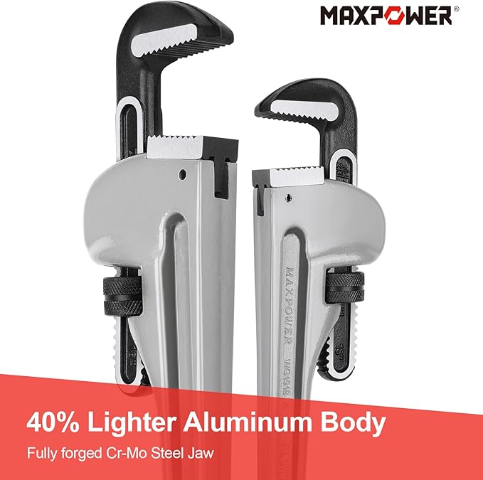 MAXPOWER 18-inch Pipe Wrench, Heavy Duty Aluminum Plumbing Wrench