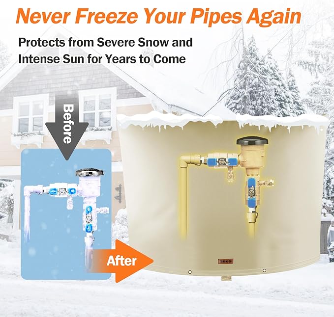 TOHONFOO Backflow Preventer Pipe Insulation Cover (5°F) - Irrigation Sprinkler Valve Insulated Pouch - Water Well Pump Cover - Sturdy 5 Layers for Winter Freeze Protection, 38" W x 24" H, Beige