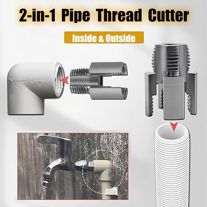 Integrated Internal & External Pipe Threading Tool, Pipe Thread Cutting Tool, Electric Drill Compatible 2 In 1 PVC Pipe Threader Kit, 1/2" 3/4" PVC Thread Maker Tool for Water Pipes (2 Pcs 3/4’’)