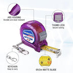 WORKPRO Keychain Tape Measure, 6FT Retractable Easy Reading Mini Tape Measurement, Inch/Metric Scale Pocket Size Small Tape Measure for Engineer, Lightweight, ABS Protective Casing, 2 Pcs, Purple