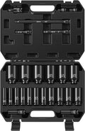 25-Piece 1/2" Drive Socket Set, SAE (3/8"- 1-1/2"), Deep Sockets, Extension Bars, 1/2" F to 3/8" M Reducer,3/8" F to 1/2" M Reducer, Universal Joint, 6 Point Design, Cr-V