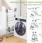 Giantex Clothes Drying Rack, 2-Layer Aluminum Foldable Laundry Drying Rack with 5-Level Adjustable Height, 21 Drying Rails, 10 Side Clips, 4 Shoe Holders, Space Saving Collapsible Laundry Drying Rack