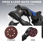 ZKH Random Orbital Sander, 6 Speeds 2.5A sander tool, 7000-14000 RPM, 5-inch Electric Sander Kit with 30pcs Sandpapers, Dust Collector, Ideal Power Palm Sander for Woodworking
