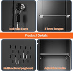 Aobabo Metal Cleaning Tool Storage Cabinet with Lockable Door, 13 Hooks and Towel Racks, Broom Closet Storage Cabinet for Janitorial Supplies, 71.41" H×31.53" W×15.74" D, Assembly Required, Black