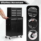 5-Drawer Rolling Tool Chest with Wheels - High Capacity Tool Cabinet with Detachable Top Toolbox for Garage and Workshop Organization - Metal Tool Cart with Liner & 4 Hooks, Black