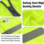 Safety Vests,Hi Vis Vest Reflective Vest with 5 Pockets and Zipper for Men Women, Neon Working Vest for Outdoor One Size