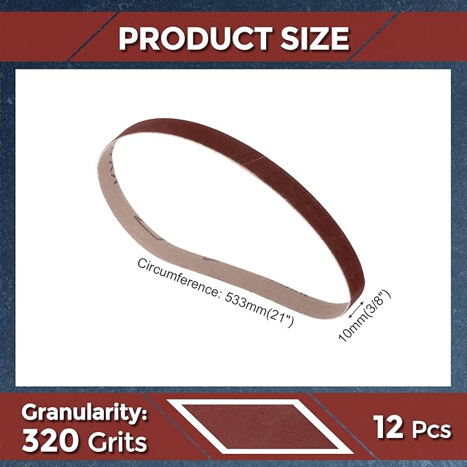 12 Pcs Sanding Belts 3/8 x 21 Inch 320 Grit Aluminum Oxide Abrasive Sandpaper for Belt Sander Metal Grinding Wood Working Weld Rust Removal