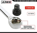 ARES 42067 – 120 Tooth Ratchet Set – 1/4-Inch, 3/8-Inch, and 1/2-Inch Drive - 3 Degree Swing Arc – Reversible Ratcheting Mechanism - Ergonomic Handle and Professional Gear Structure