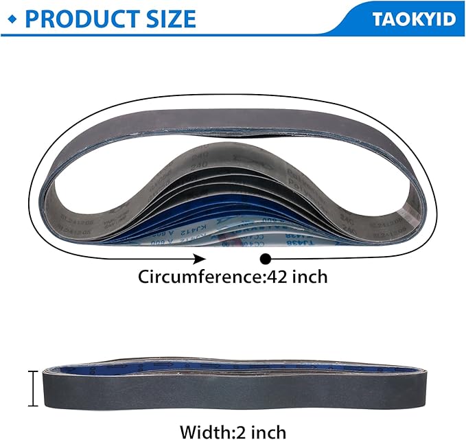 Taokyid 18 Pack 2 x 42 Inch Silicon Carbide Sanding Belts, 3 Each of 120 240 400 600 800 1000 Grits 2x42 Sander Belt For Knife Sharpening and Metalworking,2x42 Inch Sanding Belts