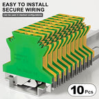 10 Pcs USLKG2.5 Ground Circuit Connection Terminal Block, DIN Rail Mounted CENylon PA6 Terminal Blocks, 800V 32A, 2.5 mm²AWG