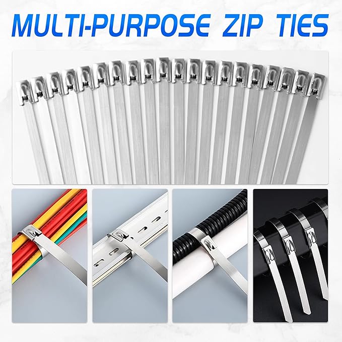 Metal Stainless Steel Cable Ties: Heavy Steel Cable Tie, Metal Tie Wrap with 100pcs 4.6×300 Self-Locking Stainless Steel Zip Ties and Metal Cable Tie Remover for outdoor fence repair etc.