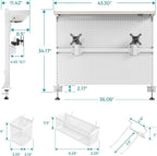 EUREKA ERGONOMIC Desk Pegboard with Dual Monitor Stands, LED Metal Pegboard for Gaming Desk, Privacy Panel with 4 Accessories Modular Hanging, Computer Accessories for Office, 43 x 34 Inch, White