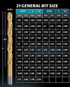 Lichamp 21-Piece HSS Drill Bit Set, Titanium Coating High-Speed Steel Drill Bits from 1/16" to 3/8" for Metal, Steel, Cast Iron and Plastic - Comes with Indexed Storage Case