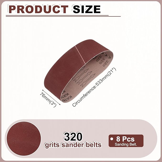 HARFINGTON 3 x 21 Inch Sanding Belts, 8 Pcs 320 Grits Aluminum Oxide Abrasive Belt Sander File Belt for Woodworking, Metal Polishing, Knife Sharpener