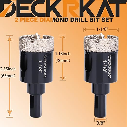 1-1/8 Inch Diamond Hole-Saw Bits with Pilot Drill Bit - 2pc 1-1/8" Diamond Tipped Tile Hole Saws with Guiding Bit Accurate Drilling for Porcelain Tile Ceramic Pottery Granite Stone Glass Bottles 28mm