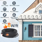 HEATIT 8JHSF1 18ft Roof and Gutters Heating Cable for Heat Tracing and Ice Dam Prevention, Roof Snow Melting De-icing with 10ft Lighted Plug, Heat Tape for Pipes, ETL Listed 8W/ft 120V