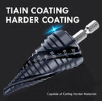 Four Sprial Flute M35 Cobalt Step Drill Bit, 1/4"-1-1/8" Ultra TiAIN Coated Unibit Step Bit, 1/4" Hex Shank Drill Bit for Metal, Stainless Steel, Aluminum, Copper, Wood, PVC