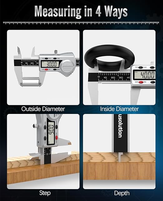 Digital Caliper 8 inch, (ABS) Absolute Scale Caliper, IP54 Caliper Measuring Tool, Inch/MM, Auto-Off LCD Stainless Steel Waterproof Micrometer Vernier Caliper, with Steel Ruler, Silver