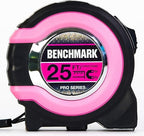 Benchmark - Pink - 3 Pack - 25 ft Tape Measures - Easy to Read Fractions to 1/8th inch - Magnetic Tip - Thumb and Quick Lock - Autowind - Belt Clip