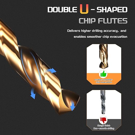 Drill Bit, #15 Cutting Diameter, 4341 HSS Gold Finish 135° Cutting Angle Number Jobber Bits - (Applications: for Drilling Soft Metal Plastic Wood), 10-Pieces