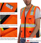 Dib Safety Vest Reflective Orange Mesh, High Visibility Vest with Pockets and Zipper, Heavy Duty Vest Made with 3M Reflective Tape M