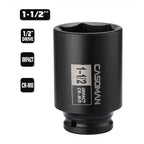 CASOMAN 6-Point 1/2-Inch Drive Deep Impact Socket- 1-1/2" (SAE), CR-MO, 1/2-inch Drive 6 Point Axle Nut Socket for Easy Removal of Axle Shaft Nuts (1-1/2")