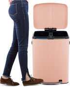 happimess HPM1005G Marco Rectangular 10.6-Gallon Double Bucket Trash Can with Soft-Close Lid, Flamingo Pink, Fingerprint Resistant, Modern, Minimalistic for Home, Kitchen, Office, Bedroom, Bathroom