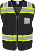 TCCFCCT High Visibility Safety Vest - 5 Pockets Mesh Reflective for Men Women, Hi Vis Construction With Neon Yellow Edge, Reinforced Sewing, Durable, Meets ANSI/ISEA, DW-Black, XL