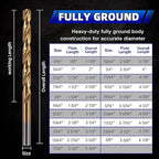 Cobalt Drill Bit Set, 21Pcs (1/16"-3/8") M35 Fully Grounded 5% Cobalt Bits for Hardened Metals, Stainless Steel, Cast Iron and Wooden Plastics, with Metal Index Storage Box