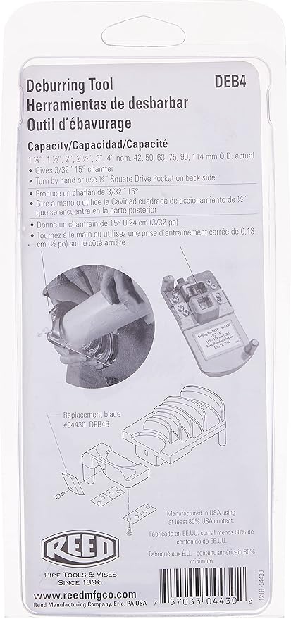 Reed Tool DEB4 Deburring Tool for Plastic, 1-1/4 to 4-Inch