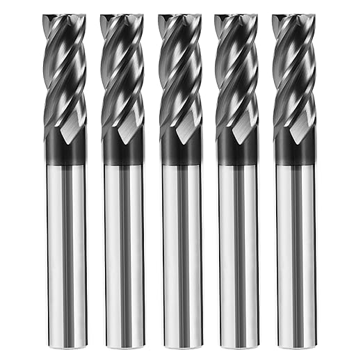 5pcs 3/8" Carbide Square End Mill Bits Set for Alloy Stees/Hardened Steels,Hrc55 Micro Grain Carbide Milling Cutter 4Flute CNC Router Bits with AlTiN Coating
